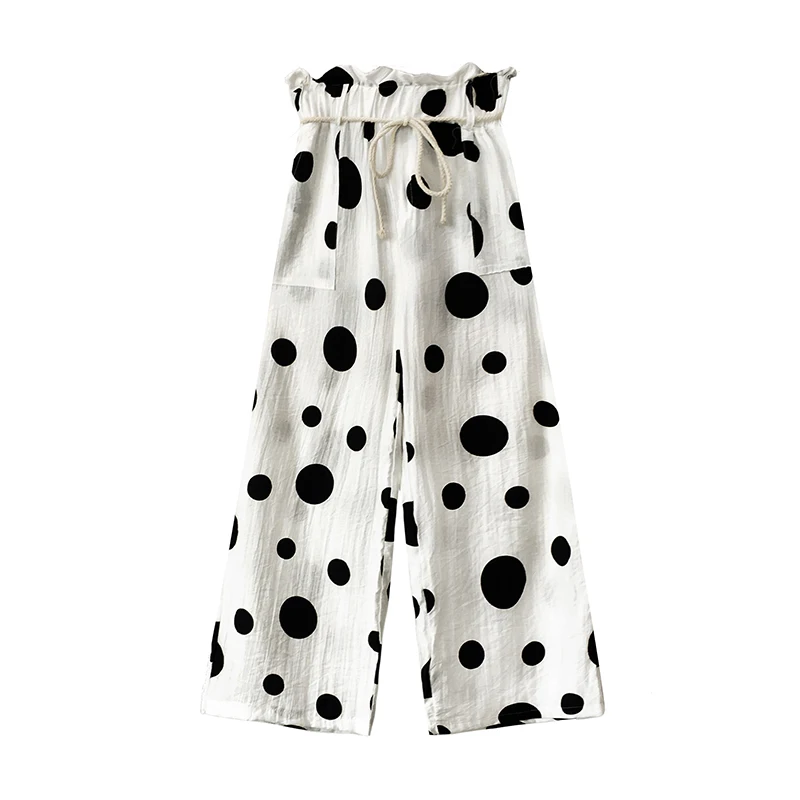В горошек на шнуровке Широкие штаны Для женщин Повседневное Штаны с высокой