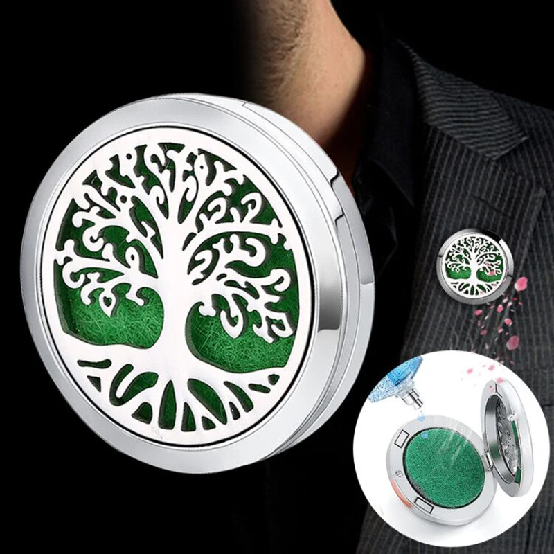 Tree of Life Aromatherapy Brooch 28mm Stainless Steel Perfume Locket Essential Oil Diffuser | Украшения и аксессуары