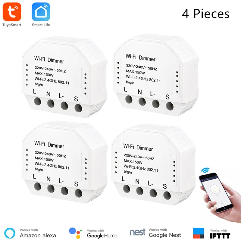 4 piece Интеллектуальная жизнь приложение управление Alexa совместимый WiFi диммер модуль преобразования традиционный переключатель таймер Голосовое управление Поддержка IFTTT - Комплект: 4 piece