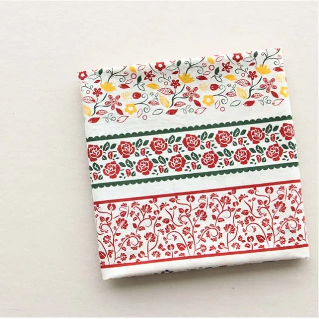 Льняная ткань в полоску с принтом виде кальмара и шпагата русском стиле для шитья