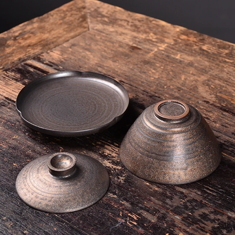 150 мл винтажная грубая Керамика ручной работы глазурь от ржавчины Gaiwan китайская