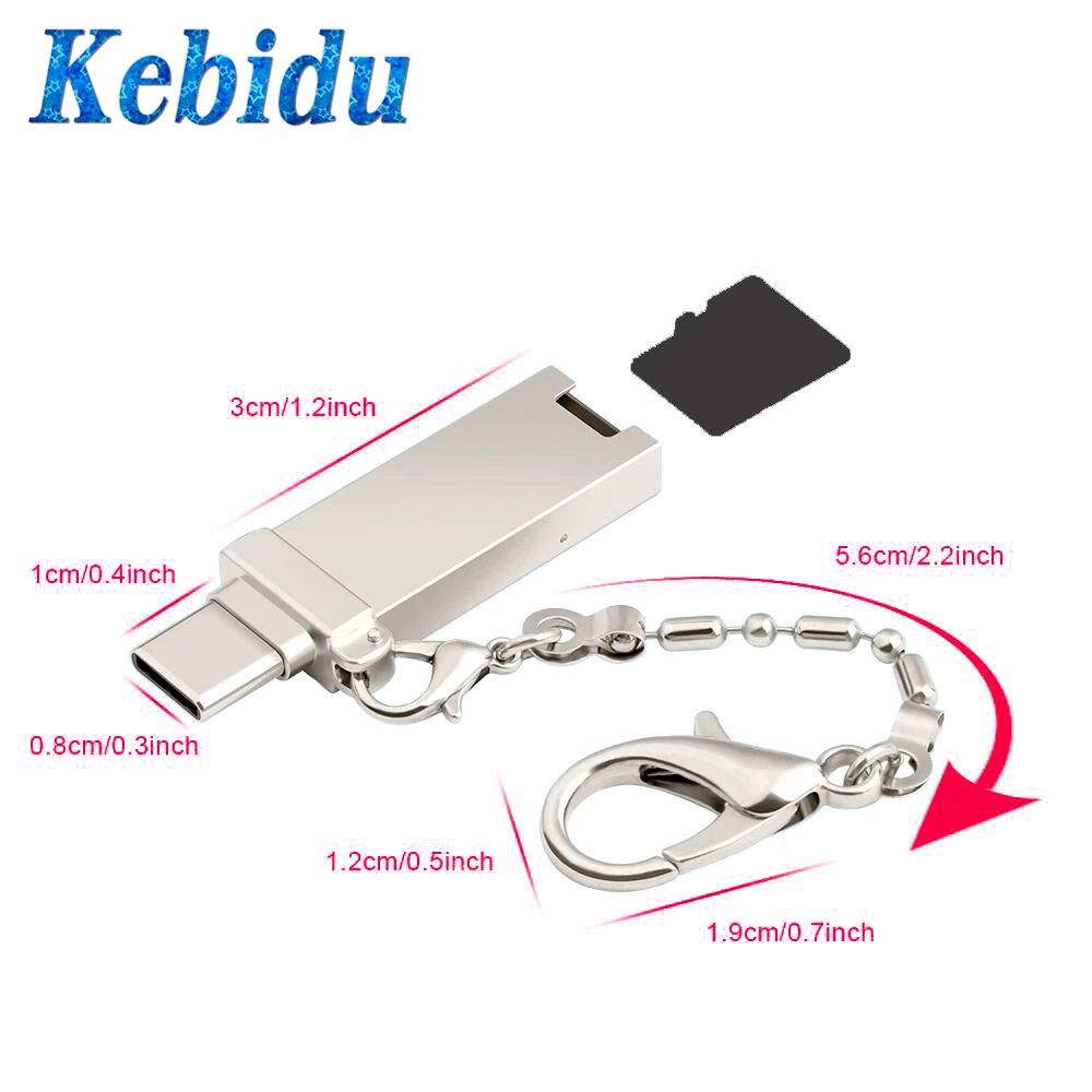 Портативный алюминиевый кард ридер Kebidu с брелоком Type C Micro USB сверхскоростная SD/TF