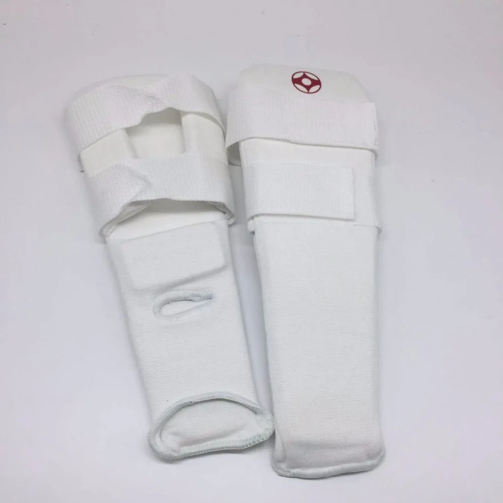 Горячая kyokussinkai протектор каратэ ноги протектор Kyokushin подъем голени охранники кик бокс карате хвостовик белый протекторы