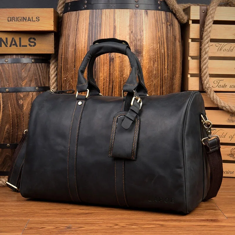 Винтажная багажная сумка, мужские дорожные сумки, bolsa de viagem grande de couro masculina crazy horse, натуральная кожа, мужская сумка для путешествий - Цвет: Черный