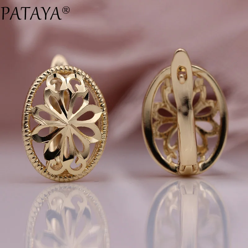 PATAYA, дизайн, Лепестковые полые висячие серьги, женские модные ювелирные изделия, 585, розовое золото, вечерние, подарок, изящные, простые, уникальные, ретро серьги