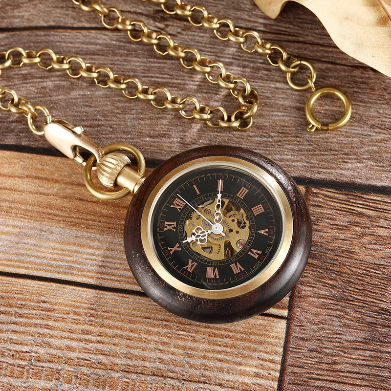 Модные креативные Деревянные Механические карманные часы в стиле стимпанк для