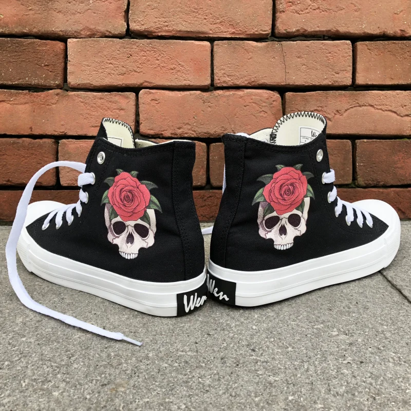 Вэнь оригинальные холщовые кроссовки с черепом красные розы дизайнерская