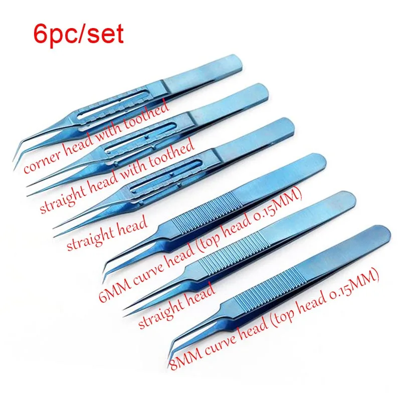 6pcs/set microsurgical instruments 11.5CM Hair transplant Titanium alloy high quality forceps curved/platform/corner head