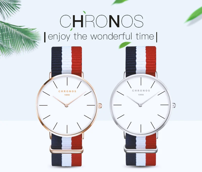 Chronos Часы для Для мужчин Для женщин Ultra Slim кварцевые часы с простым нейлон группа Relogio masculino Мода Наручные часы