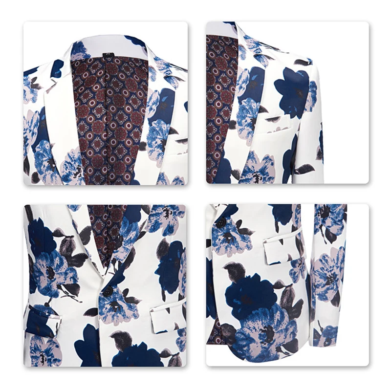 Мужской облегающий костюм YUNCLOS из 2 предметов с цветочным принтом куртка и брюки