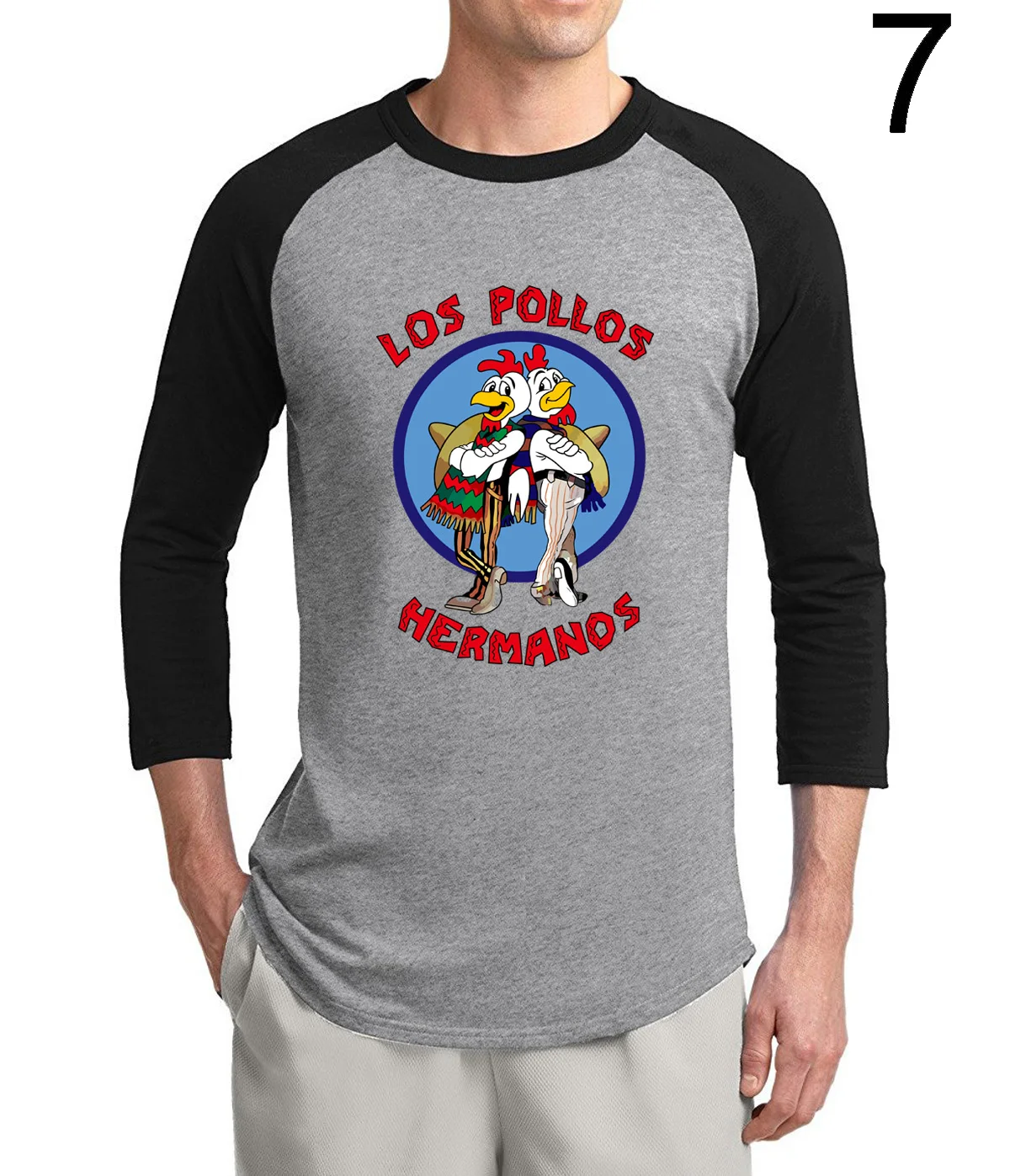 Breaking Bad LOS POLLOS Hermanos, футболка, куриные братья, лето,, 3/4 рукав, футболка, хлопок, реглан, Мужская футболка - Цвет: black gray