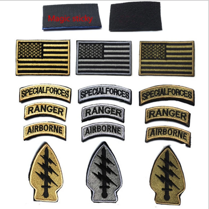 1 Sets SPECIAL FORCES RANGER AIRBORNE Military Tactical Embroidered American Flag Patch Cloth Badge Fabric Sticker For Clothes