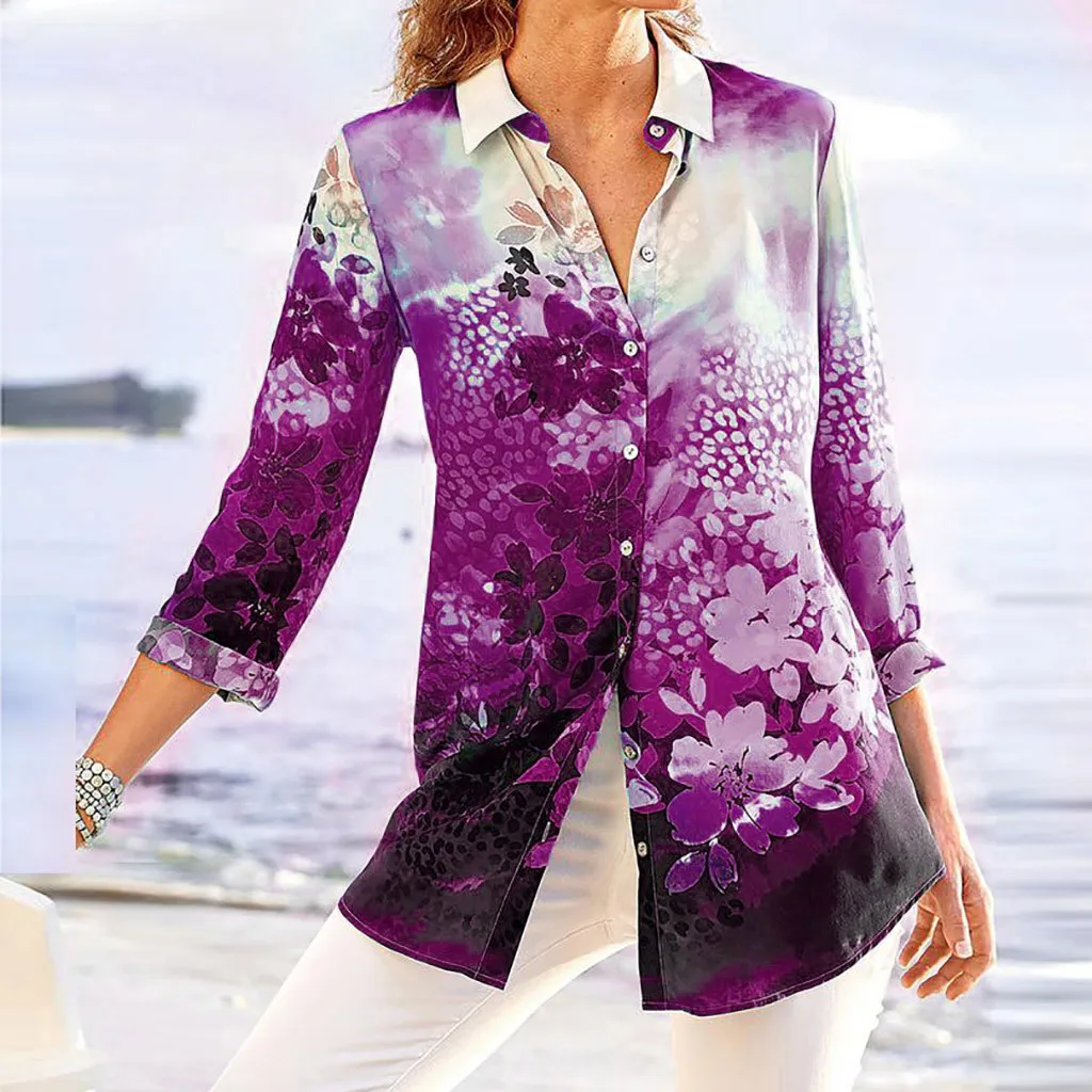 Женская рубашка в богемном стиле с отложным воротником свободная цветочным