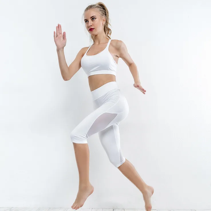 Спортивный костюм Для Женщин Йога набор Белый Mesh Лоскутная Фитнес Push Up