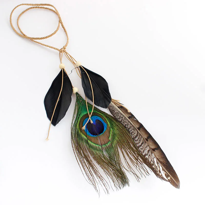 Tribal Hippie Party Hair Accessories Beads Black Feather Pendant Peacock Decoration Hairband FPJFS107 | Аксессуары для одежды