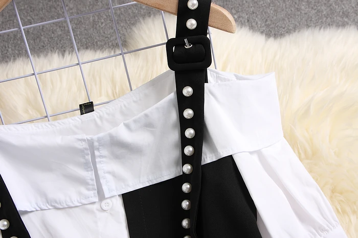 Женское однобортное платье рубашка ALPHALMODA на бретельках с бусинами открытыми