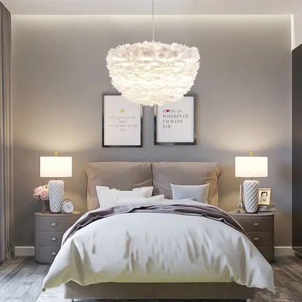 Современный подвесной светильник s светодиодный с белыми перьями тное Освещение