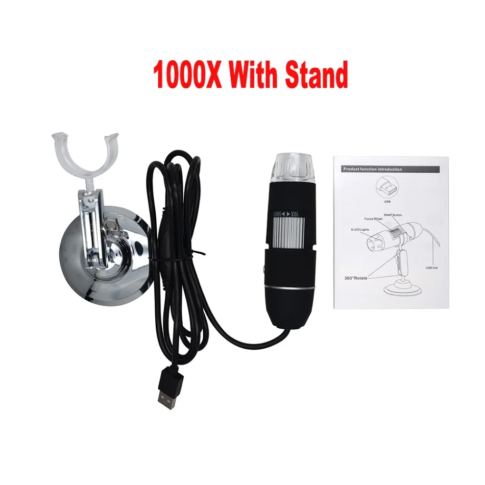 1000X With Stand 500X 1000X мегапиксели 8 светодиодный цифровой USB микроскоп микроскопио Лупа электронный стерео USB эндоскоп камера - Цвет: 1000X With Stand
