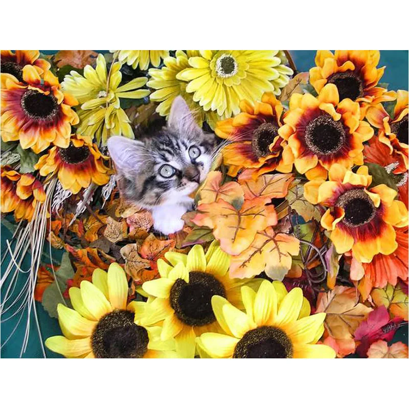 Алмазная картина солнце цветок и вышивка кошка из кристаллов мозаика круглые