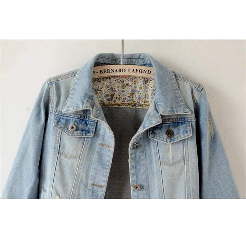 Женская джинсовая куртка с рукавом три четверти базовая винтажная верхняя