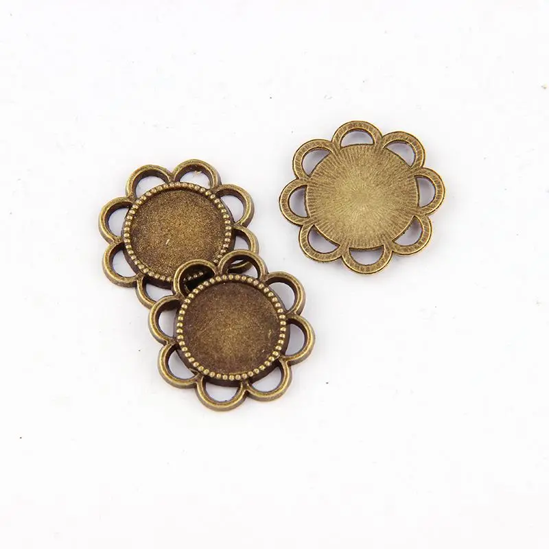 Круглые Бронзовые Подвески с цветами 14 мм для установки кабошона основа подноса