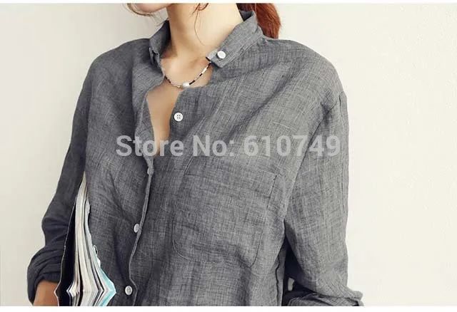 Женская рубашка блуза из хлопка и льна с V образным вырезом длинными