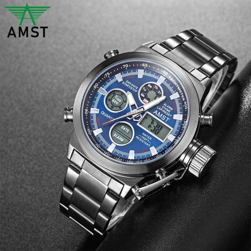 AMST 2019 новые мужские наручные часы цифровые с двойным дисплеем