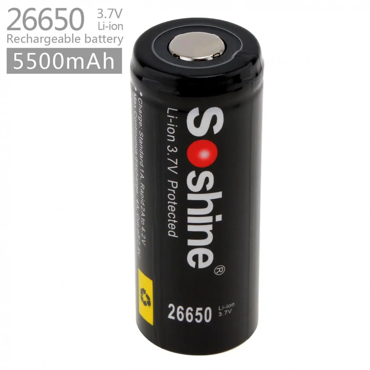 Soshine 3,7 V 5500mAh 26650 литий-ионный аккумулятор Перезаряжаемые Батарея с защитой PCB для Светодиодный фонарики/фары