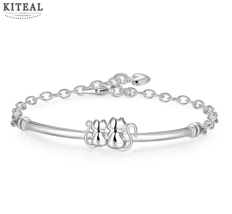 Новые Красивые Модные посеребренные браслеты для женщин милые маленькие кошечки