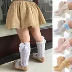 Носки сетчатые для девочек, до колена, с кружевом, в испанском стиле, однотонные ребристые носки для малышей 0-3 лет, 34