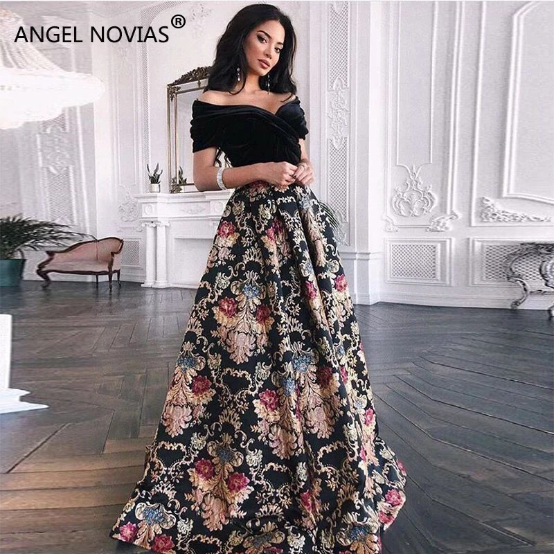 ANGEL NOVIAS длинное черное Abendkleider элегантное ТРАПЕЦИЕВИДНОЕ арабское вечернее платье Дубай Формальное кафтан Lebanon abiye gece elbisesi