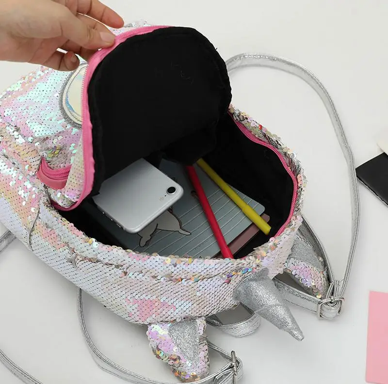 Женский модный рюкзак с блестками и 2 способа милый рисунком из мультфильма