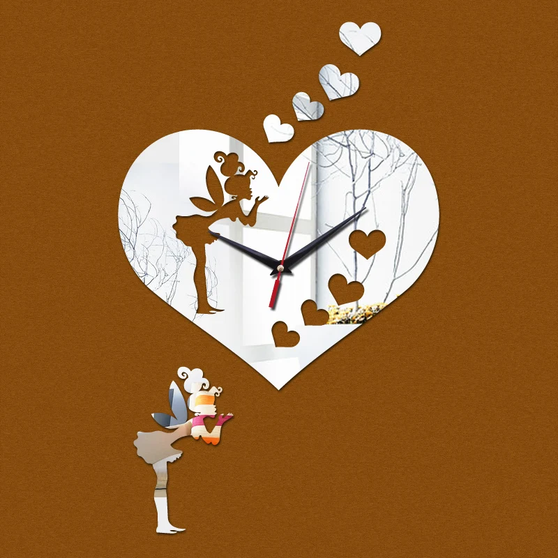new arrival heart girl clocks diy Acrylic watch 3d home decor wall stickers living room Quartz clock mirror | Дом и сад