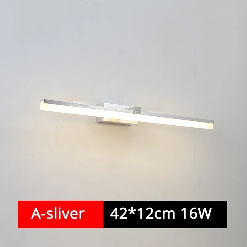 A silver 42cm 16 Вт 24 Вт современный противотуманный водонепроницаемый акриловый зеркальный светильник светодиодный настенный светильник для ванной комнаты серебряный кофе Внутреннее освещение светильник бра для дома - Цвет абажура: A silver 42cm