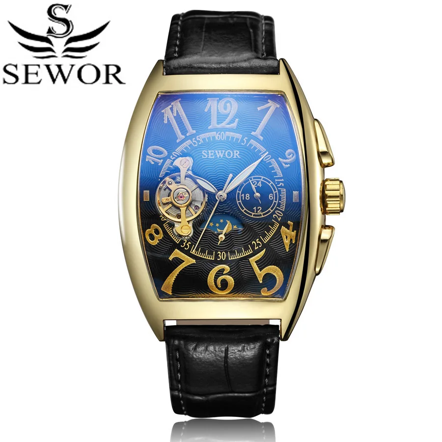 Часы наручные SEWOR Мужские механические брендовые Роскошные прямоугольные