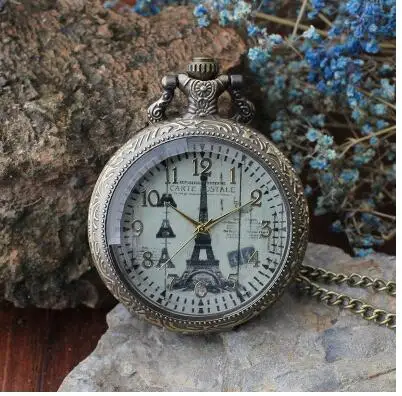 Antique Bronze Arc de Triomphe in Paris Eiffel Tower pocket watch necklace pendant for men and women P122 | Наручные часы