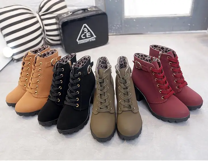 Популярные зимние повседневные женские туфли-лодочки 4 цвета Теплые ботильоны