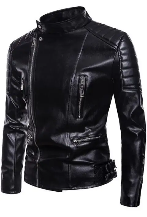 Куртка мужская кожаная на молнии мотоциклетная куртка с воротником стойкой