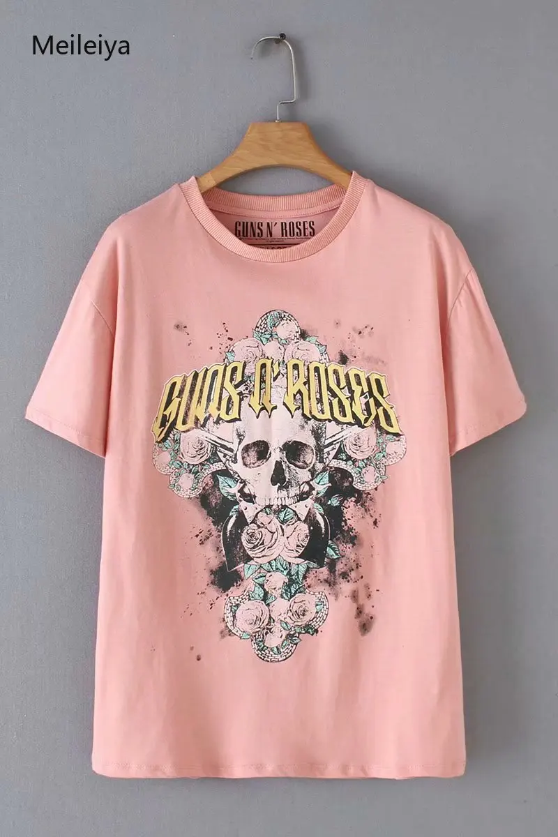 Женская Винтажная Футболка с принтом в виде черепа Guns N' Roses топы круглым вырезом