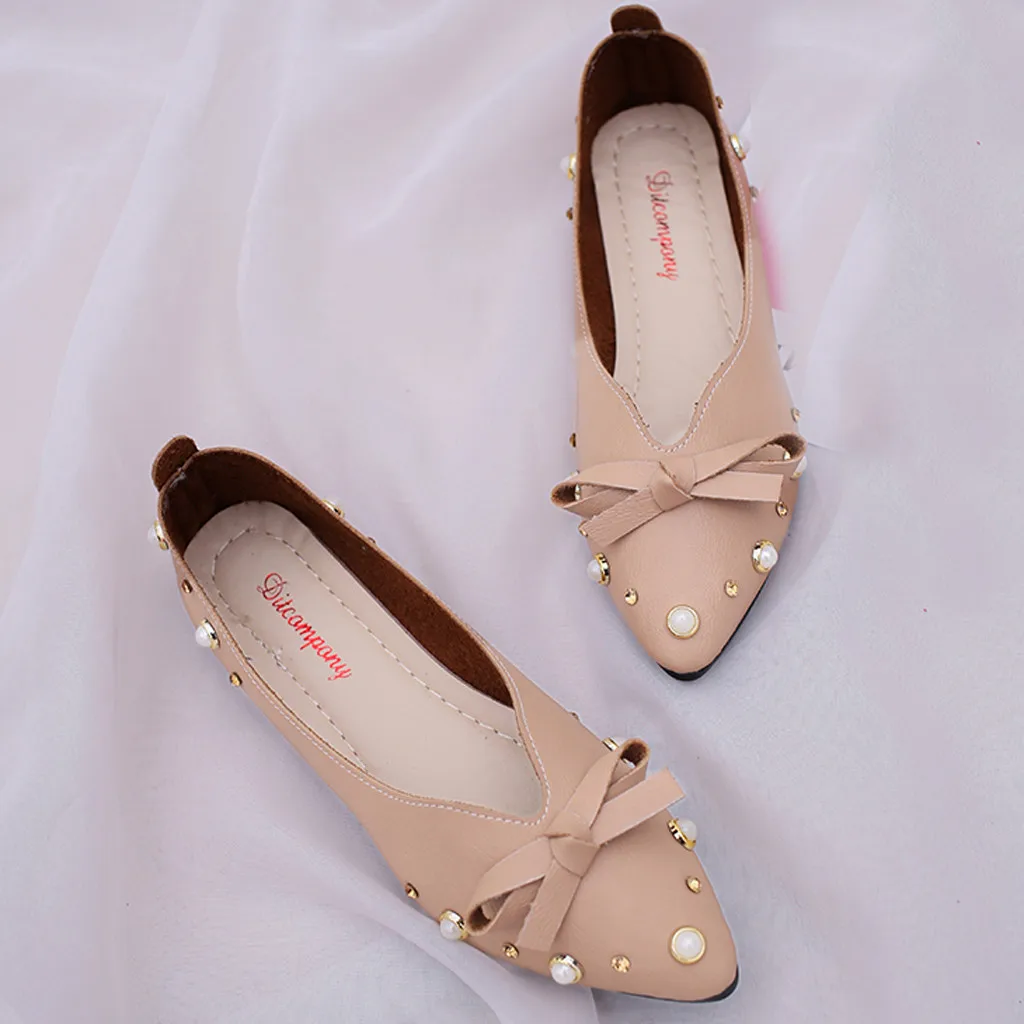 Женские туфли на плоской подошве с жемчугом и бантом повседневные топ сайдеры