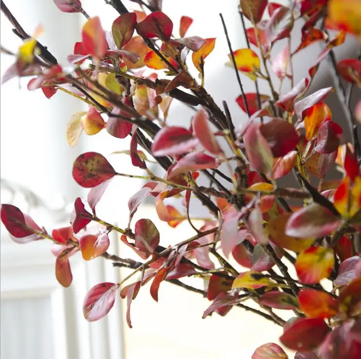 Искусственные пластиковые ветки дерева с красными шелковыми листьями для осени