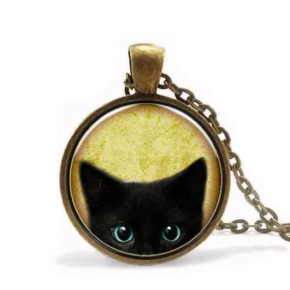 Алиса в стране чудес Винтаж Черный кот стекло индивидуальный кулон ожерелье