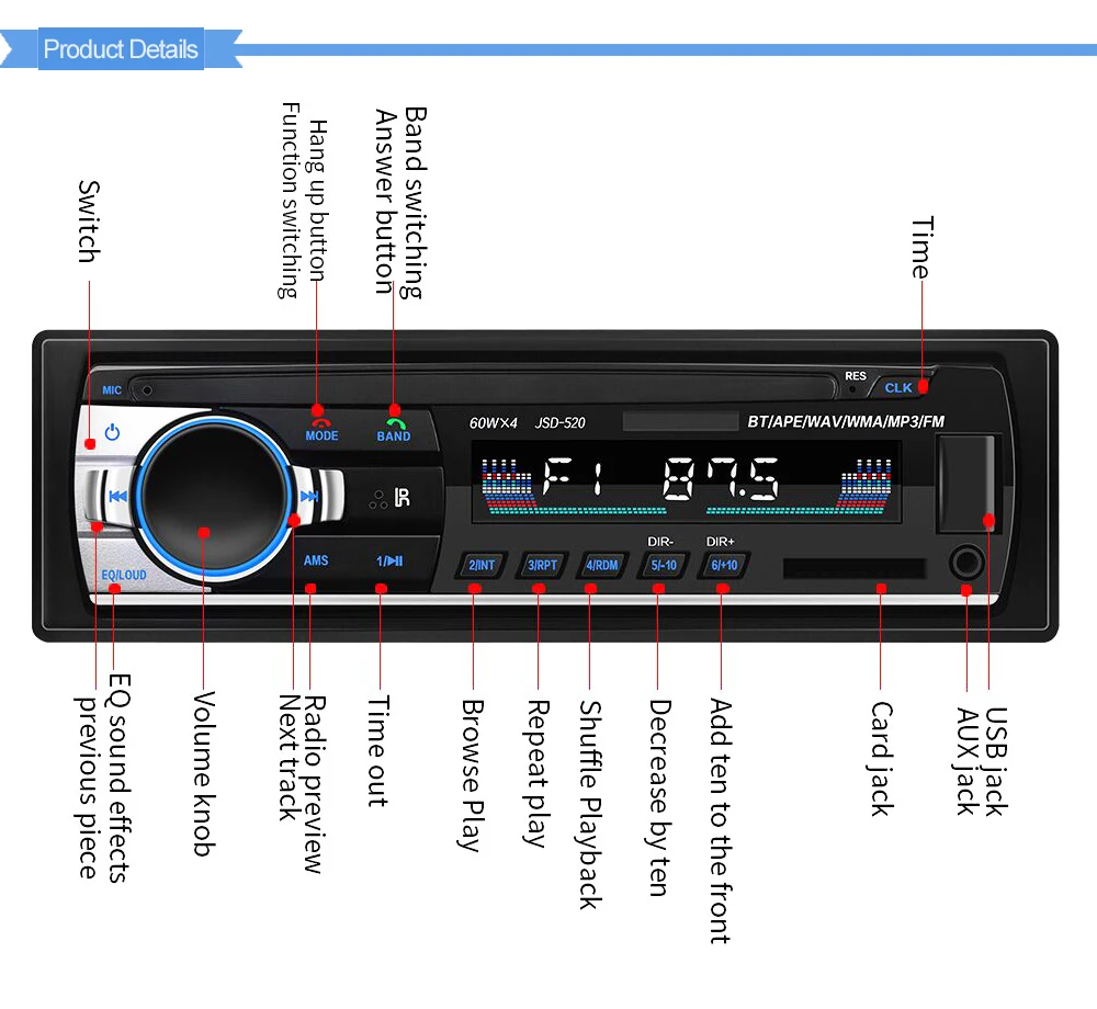 LTBFM JSD520 Авторадио Bluetooth автомобильное стерео радио 1 Din Авто Радио FM USB AUX вход SD приемник Автомобильный mp3 плеер дистанционное управление
