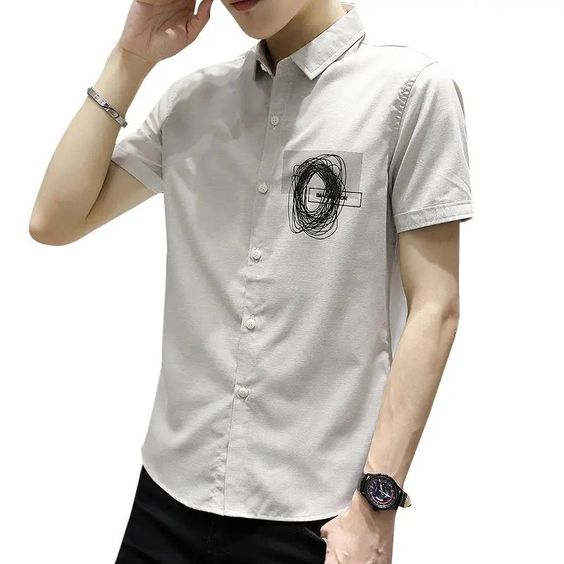 Новинка летняя рубашка с коротким рукавом Мужская трендовая Повседневная
