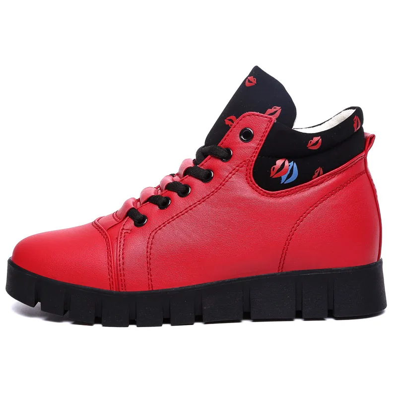 red high top EOFK/сезон весна-осень; женская кожаная обувь на плоской подошве; Zapatillas mujer; повседневные кроссовки; удобная женская обувь на шнуровке; женская обувь красного цвета - Цвет: red high top