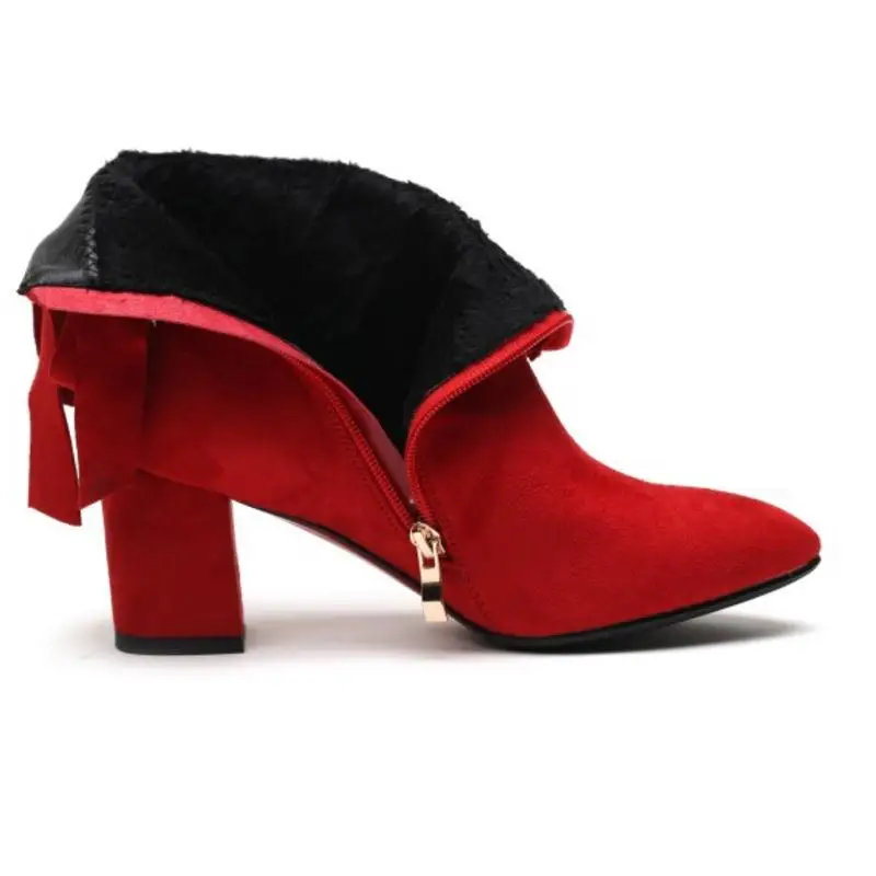 Tuyoki/женские ботинки на меху Ботильоны высоком каблуке Зимняя женская обувь с