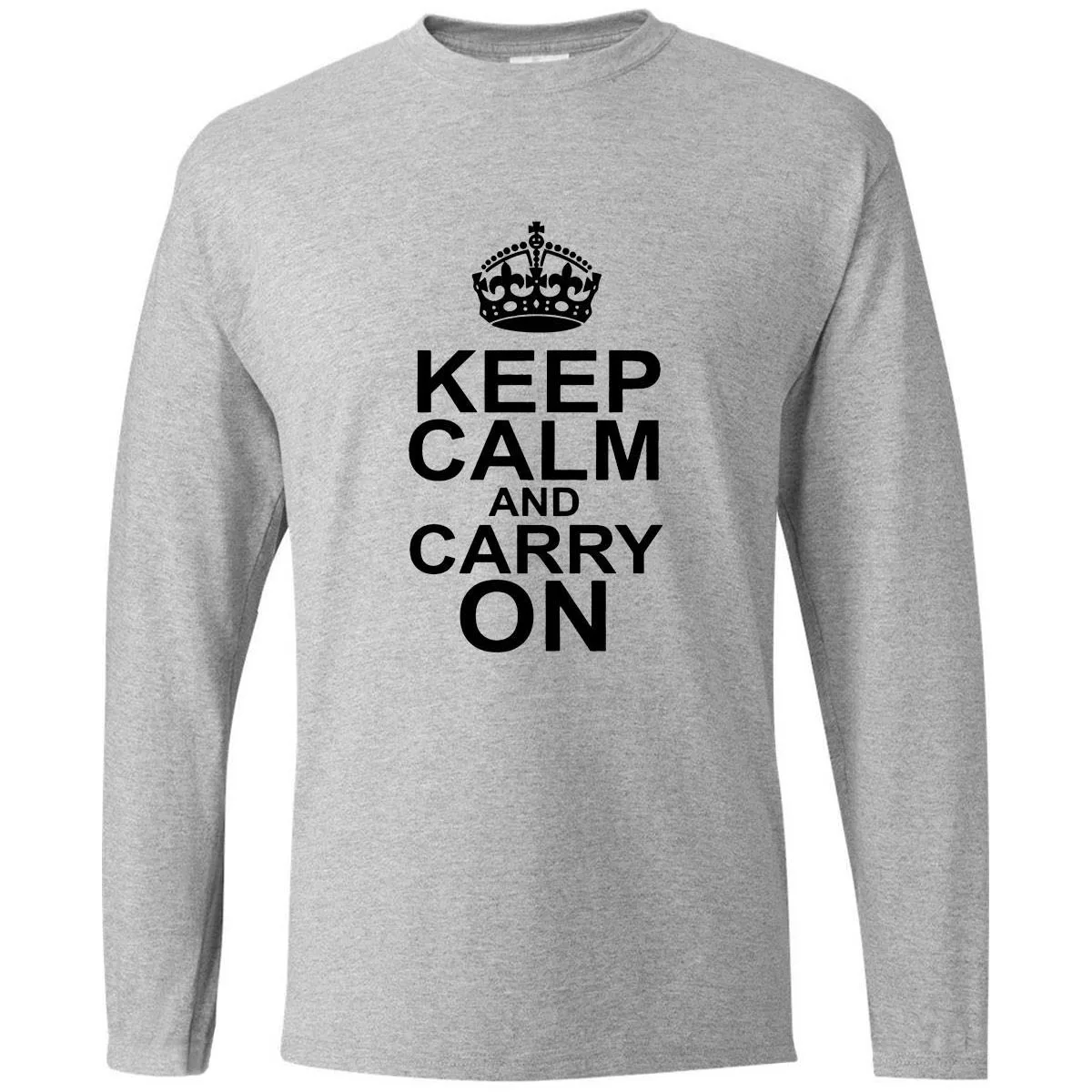Мужская футболка с длинным рукавом Keep Calm And Carry On белая из 100% хлопка буквенным