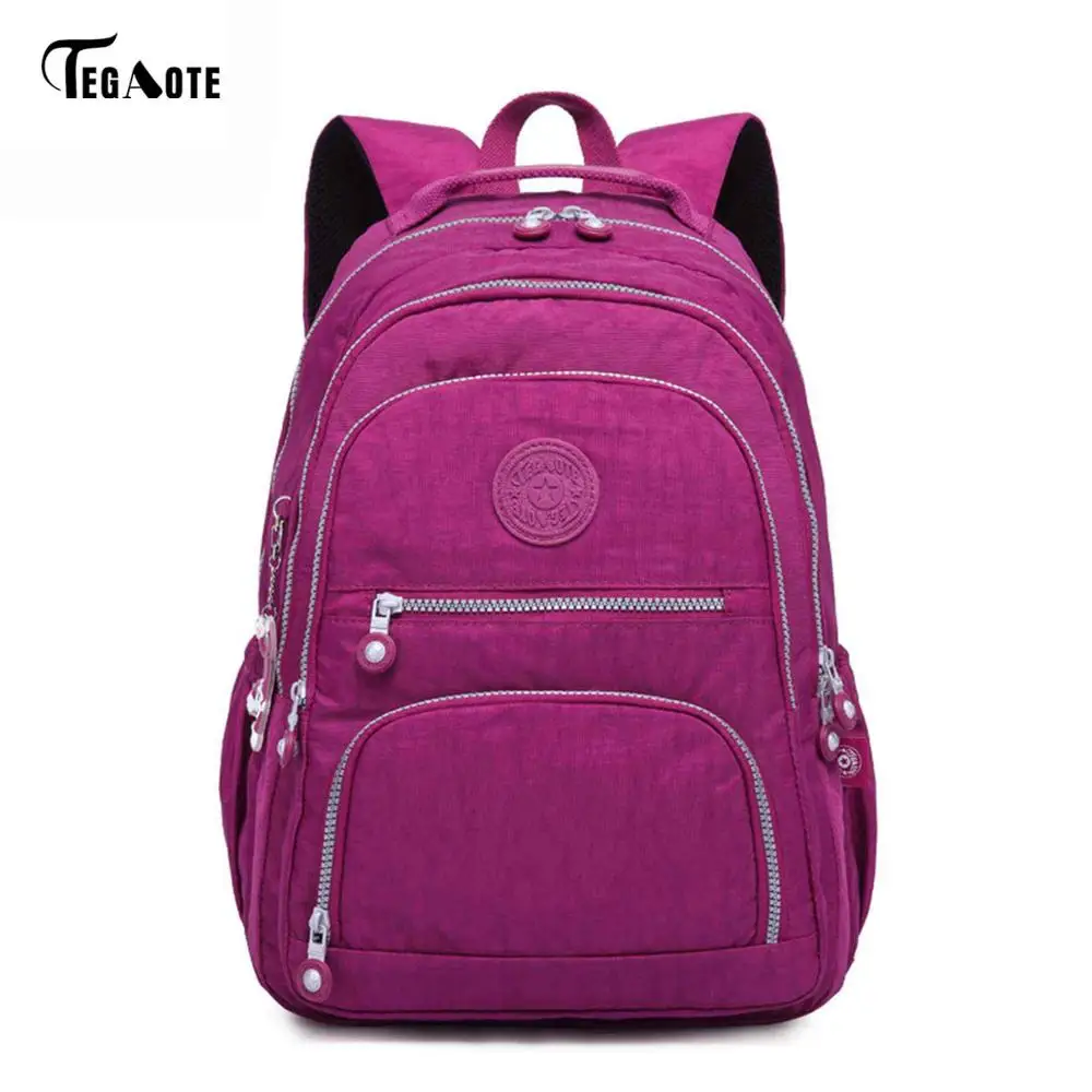 TEGAOTE, школьный рюкзак для девочек-подростков, Mochila Feminina, женские рюкзаки, нейлоновый водонепроницаемый повседневный рюкзак для ноутбука, женский рюкзак - Цвет: Purple red