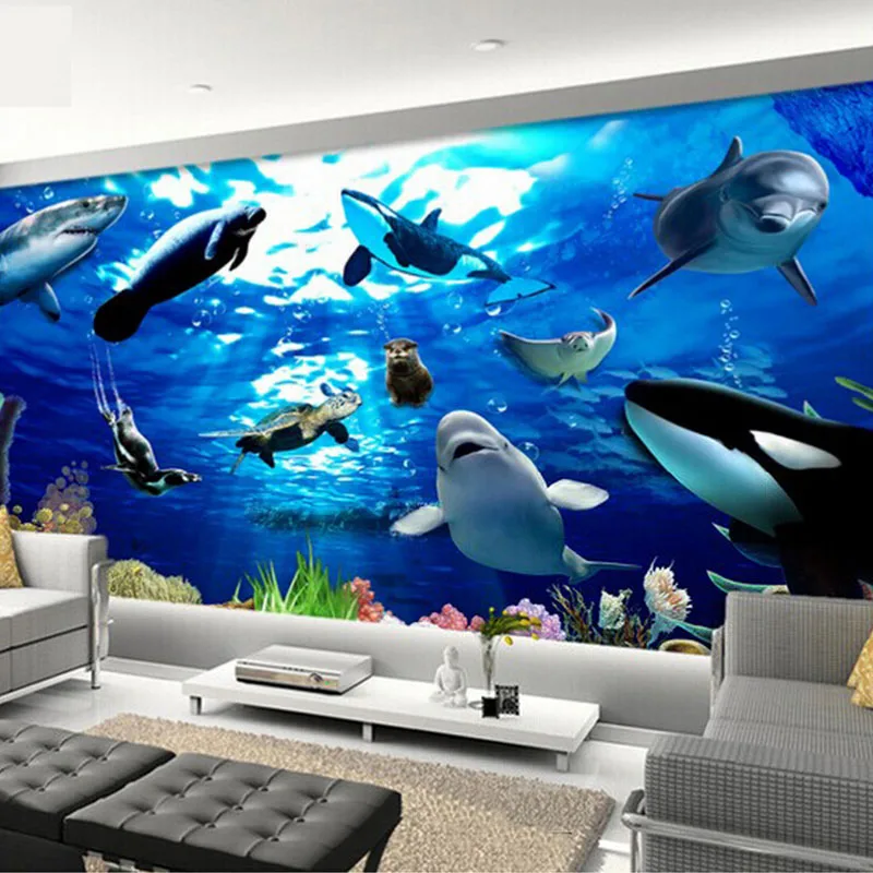

Custom Any Size 3D Stereoscopic Seabed Marine Animals Dolphin Large Mural Bedroom Living Children's Room Ceiling Photo Wallpaper