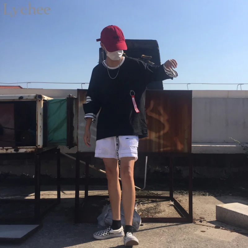 Летняя женская футболка Lychee в стиле Харадзюку Повседневная Свободная полоску с